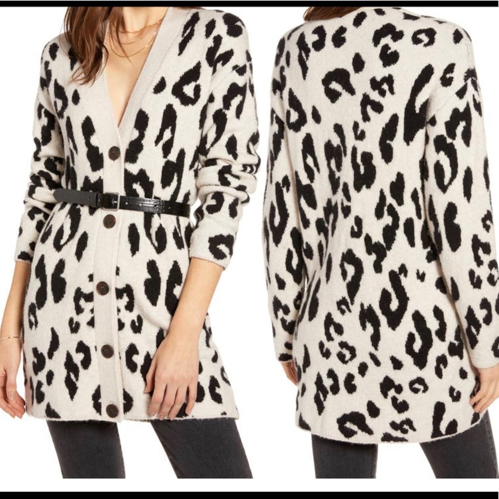 Something Navy V-Neck Leopard Cardigan